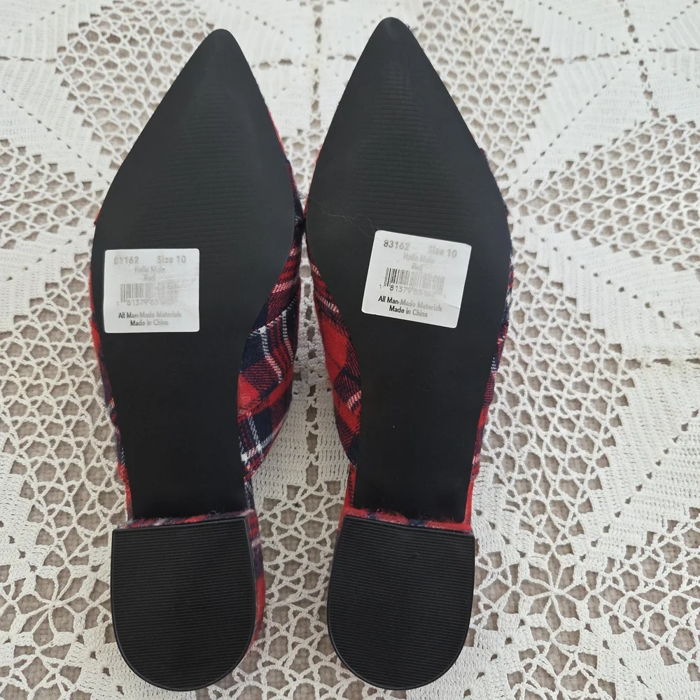 Amanda Blu Red Plaid Mules with Bow Detail Size 10 - Picture 6 of 7